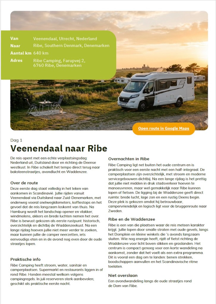 Voorbeeld routedag uit een persoonlijk camperrouteboek